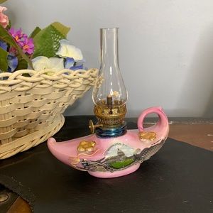 . Vintage Pink Ceramic Oil Lamp Lantern - Washington D.C. Souvenir